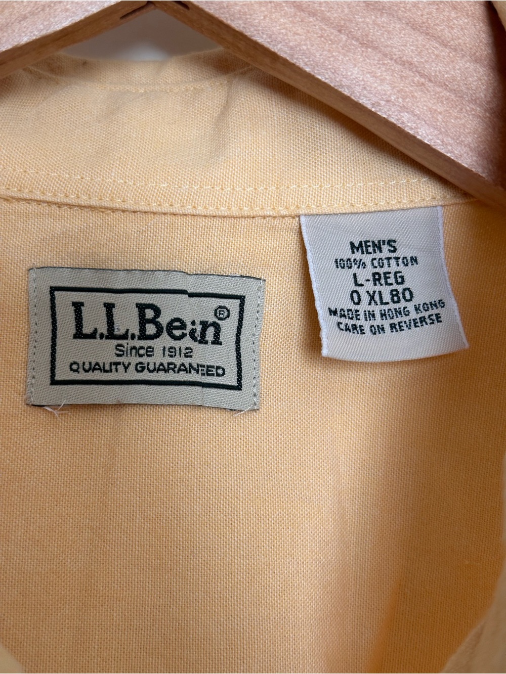 L.L. Bean Shirt Mens Large Regular Yellow Short Sleeve Oxford Cotton Hong Kong - Picture 3 of 5